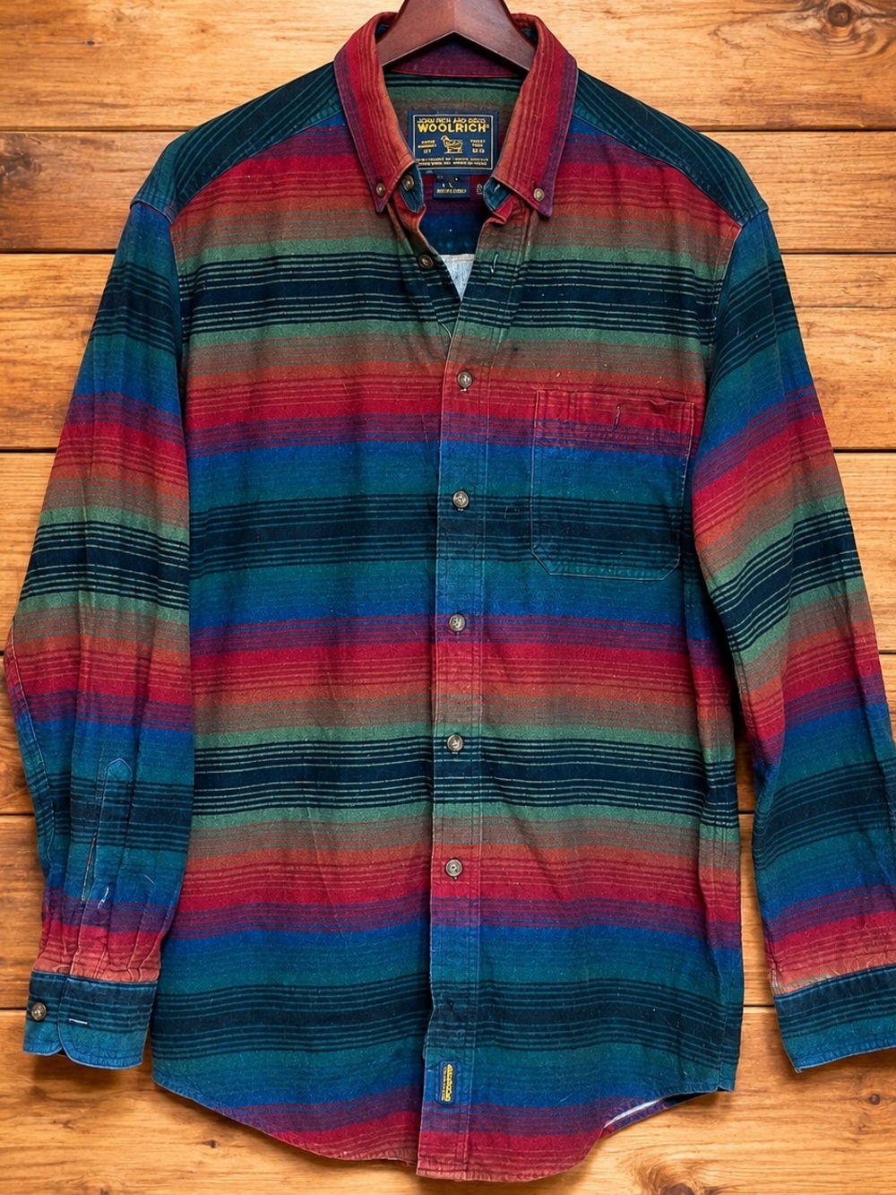 Woolrich Men's Red Blue Green Striped Button-Down Shirt